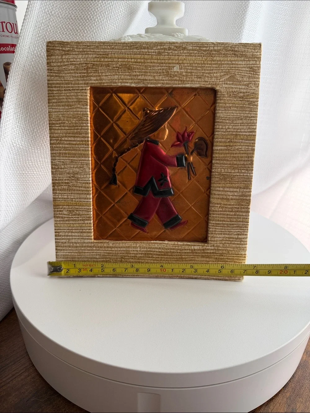 Mid century Chinoiserie tooled copper plaques by Wanda Irwin